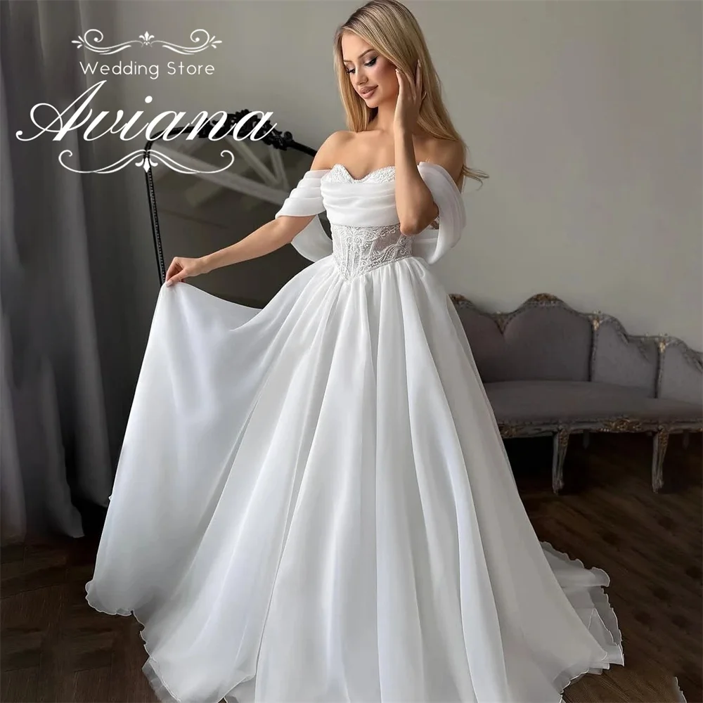 

Customized Aviana Off Shoulder Ruffled Ball Gown Wedding Dress Corset Back Lace Up Long Train Bridal Gown Elegant Handmade Lace