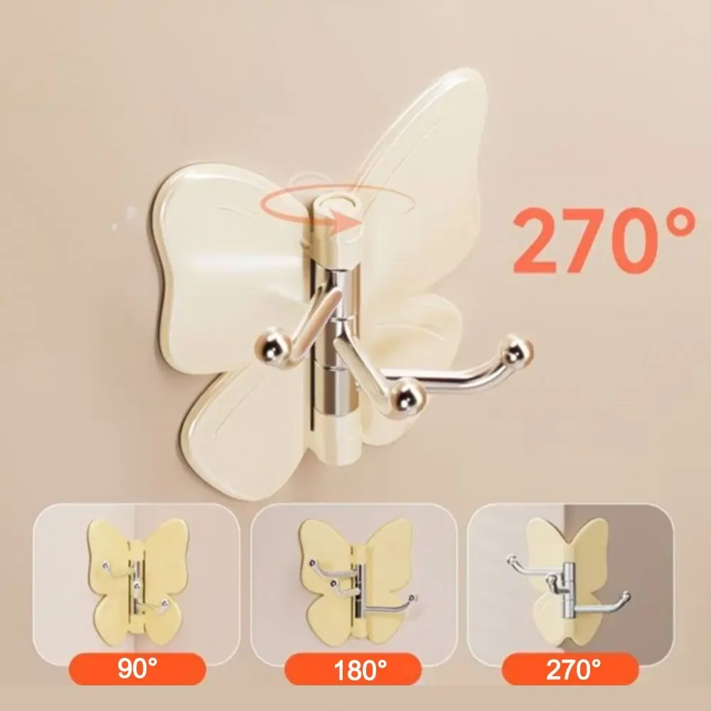 1/4PCS Plastic Butterfly Wall Hook Waterproof Rotatable Adhesive Wall Hook No Drill Self Adhesive Rotating Wall Hook