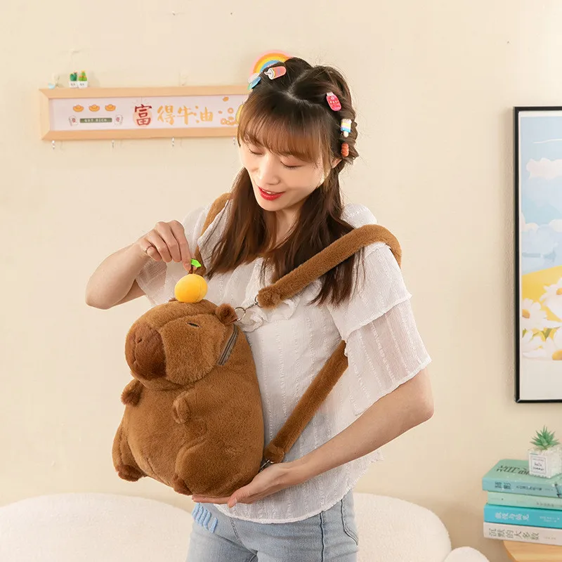 35 センチメートル高品質かわいいカピバラぬいぐるみバックパッククリエイティブフルーツオレンジカピバラ動物ぬいぐるみバッグギフト少年少女のため