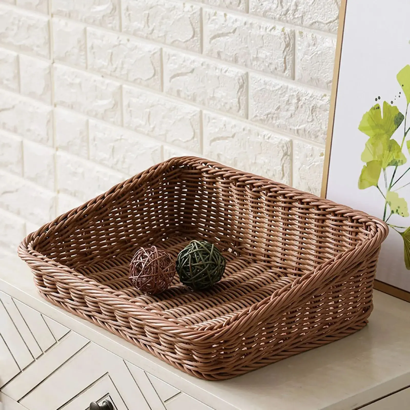 Bread Basket Imitation Rattan Woven Basket Rustic Food Basket Food Display Organizer for Camping Outdoor Cafe Picnic Living Room