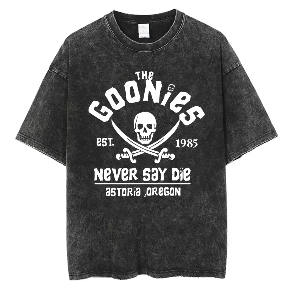 غسلها خمر مضحك فيلم The Goonies Never Say يموت الجرافيك تي شيرت الهيكل العظمي تي شيرت مطبوع الرجال النساء الهيب هوب المتضخم التي شيرت