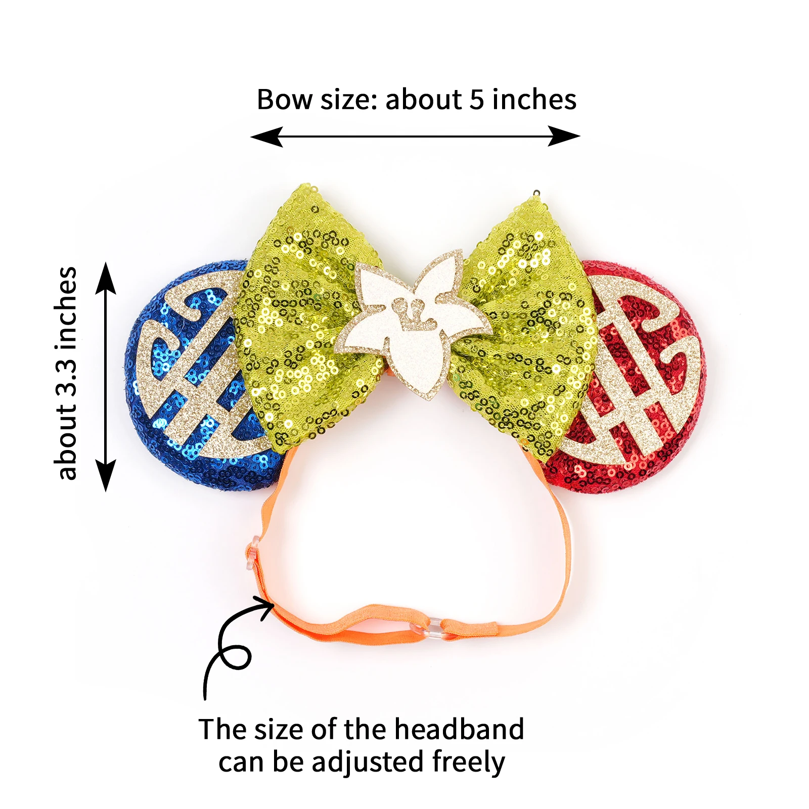 Mulan elastische Haarbänder für Mädchen, Cosplay, Cartoon-Kleidung, Ohren, Haarschmuck, Damen, Magnolienblüten, Pailletten, Schleife, Stirnband für Kinder – Detail 6