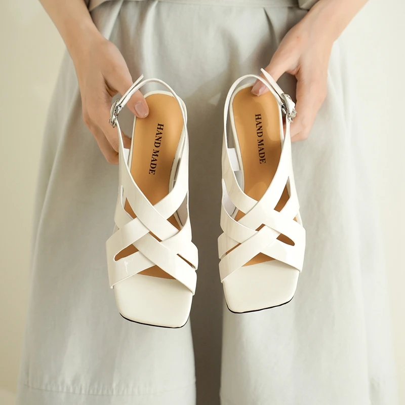 Women's new summer genuine leather, sheepskin,patent leather high heels, loose grip, open toed fish mouth shoes, fashion sandals - view 2