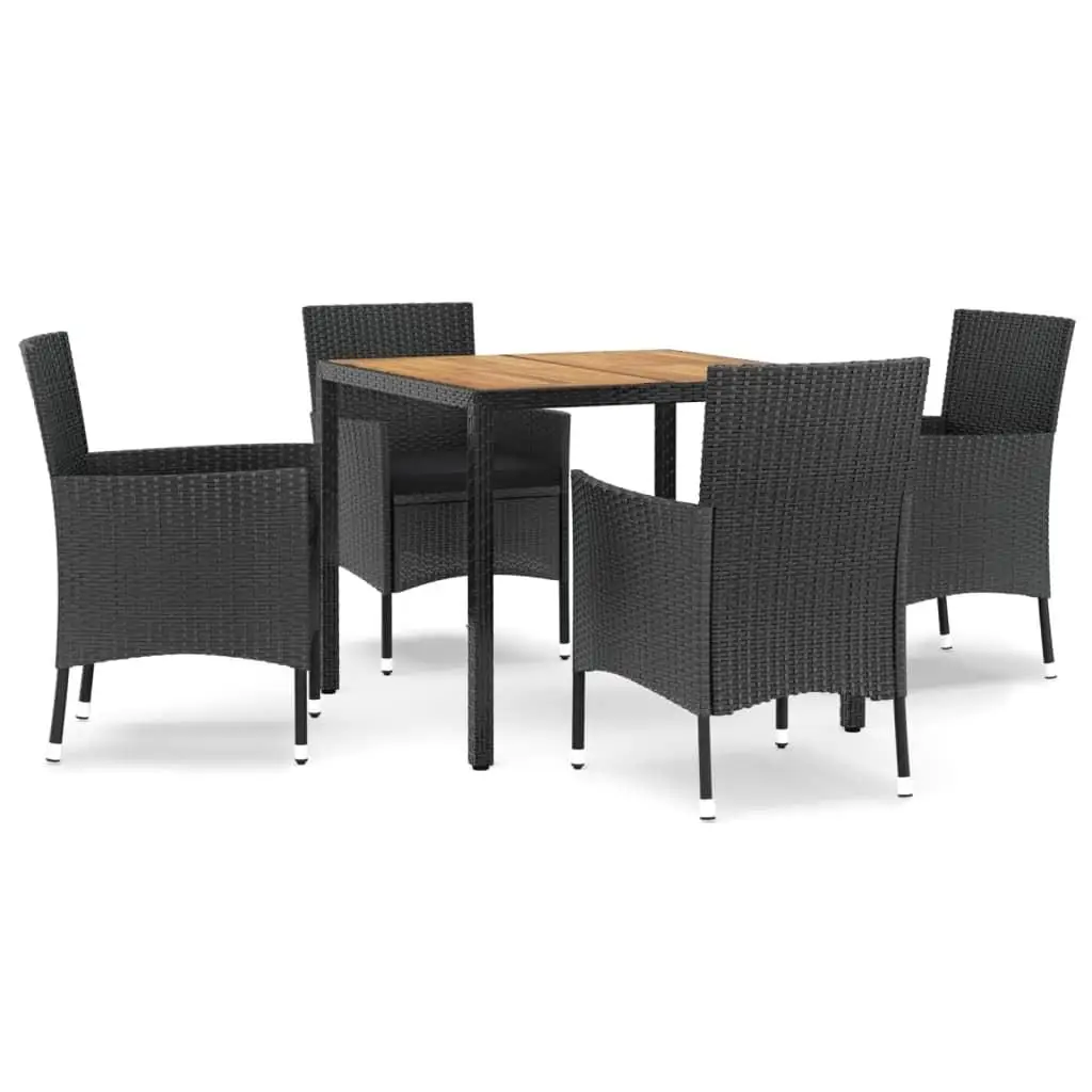 5-Piece Black Poly Rattan Patio Dining Set with Cushions - Outdoor Furniture for Stylish Dining