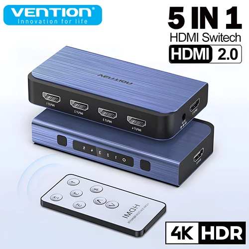 Vention nuevo conmutador HDMI 5 en 1 4K @ 60Hz HDMI 2,0 Ultra HD divisor con adaptador de interruptor HDMI remoto IR para PS5 TV Xbox Laptop
