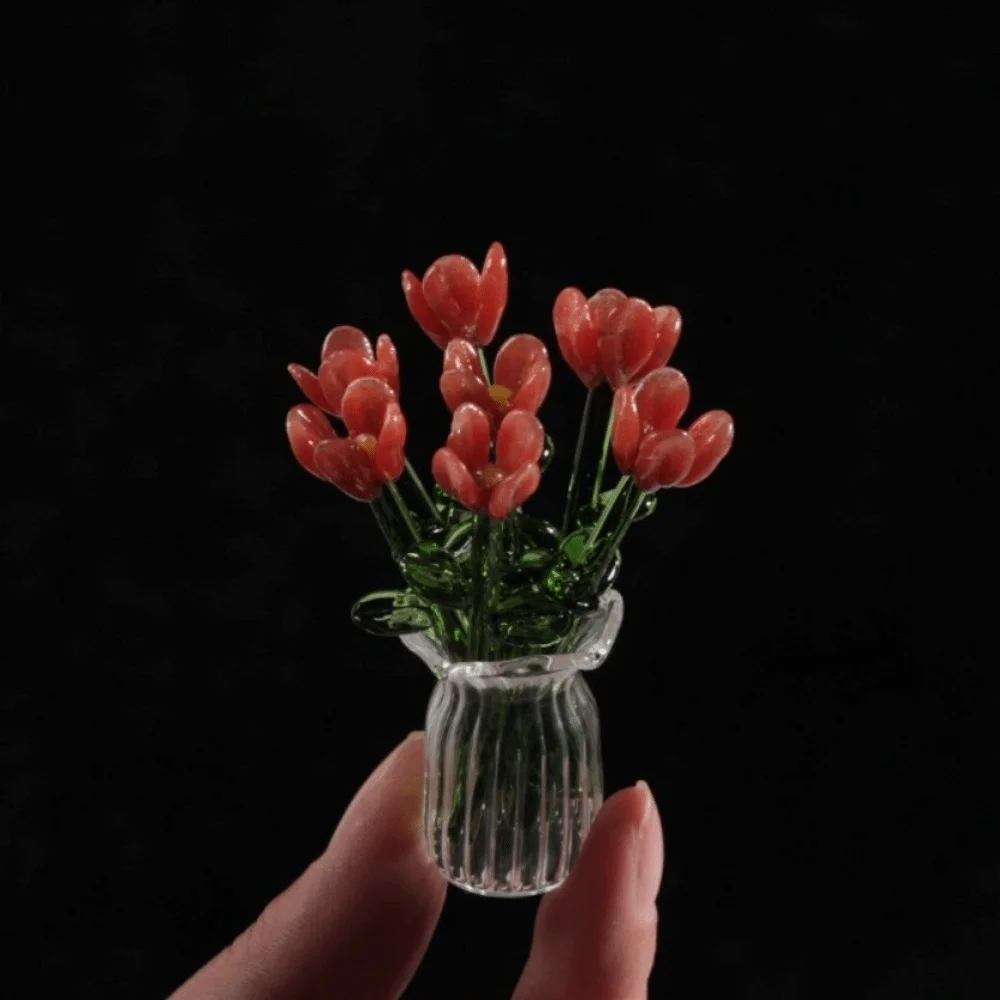 Colorful Glass Flower Decor Lovely Delicate Hand-blown Glass Flower Simulation Floral Simulation Flower Mini Floral Decoration