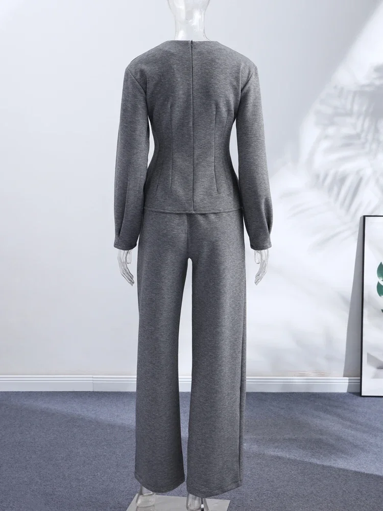 Frauen 2-teilige Anzüge Gedruckt Pullover Pullover Hosen Sets Straße Weibliche Rollkragen Langarm Tops Hohe Taille Hosen Neue Outfit – Detail 5