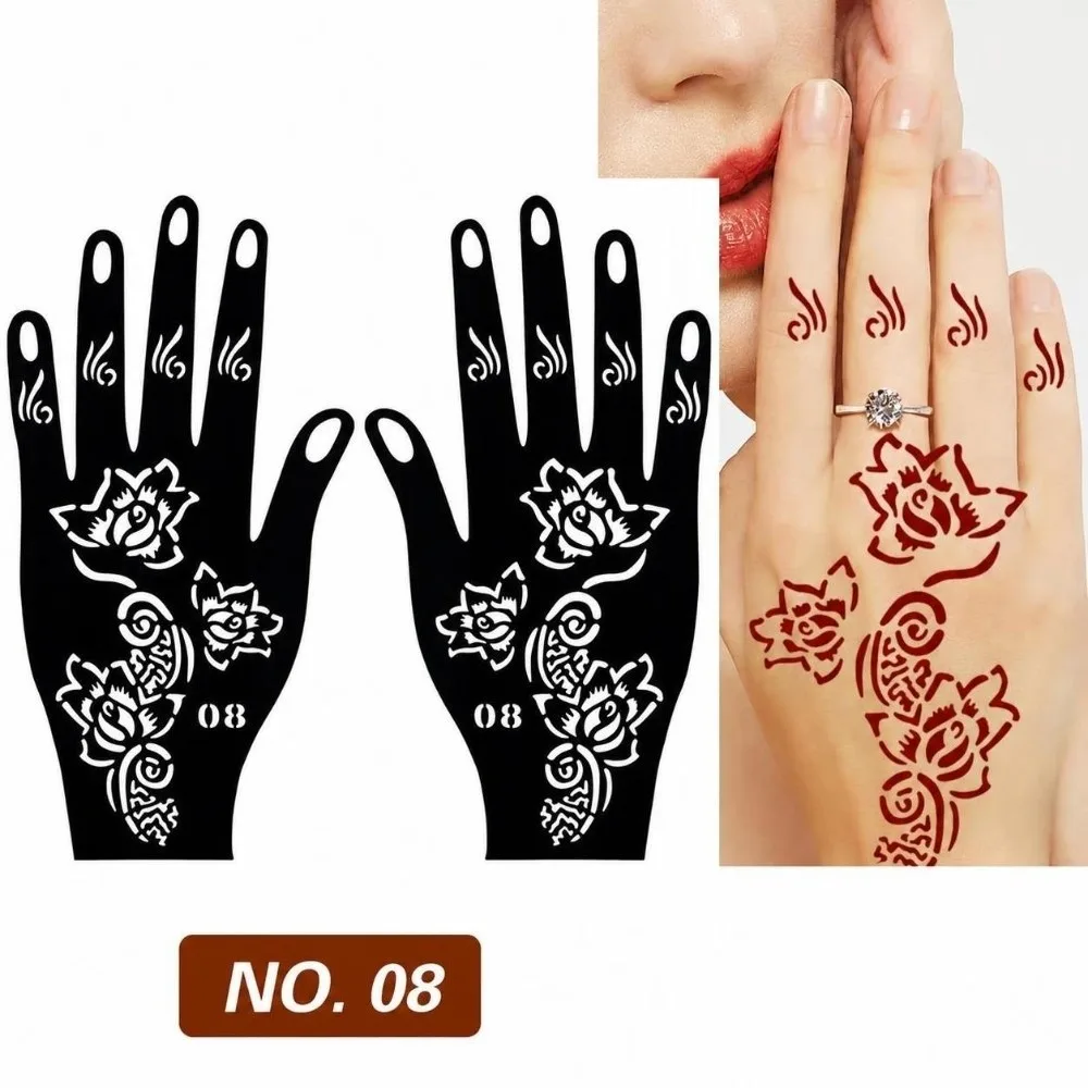 Hollow Henna Hand Tattoo Stencils Self-Adhesive Fine Line Pattern Reusable Tattoo Templates Henna Tattoo Sticker Indian Wedding
