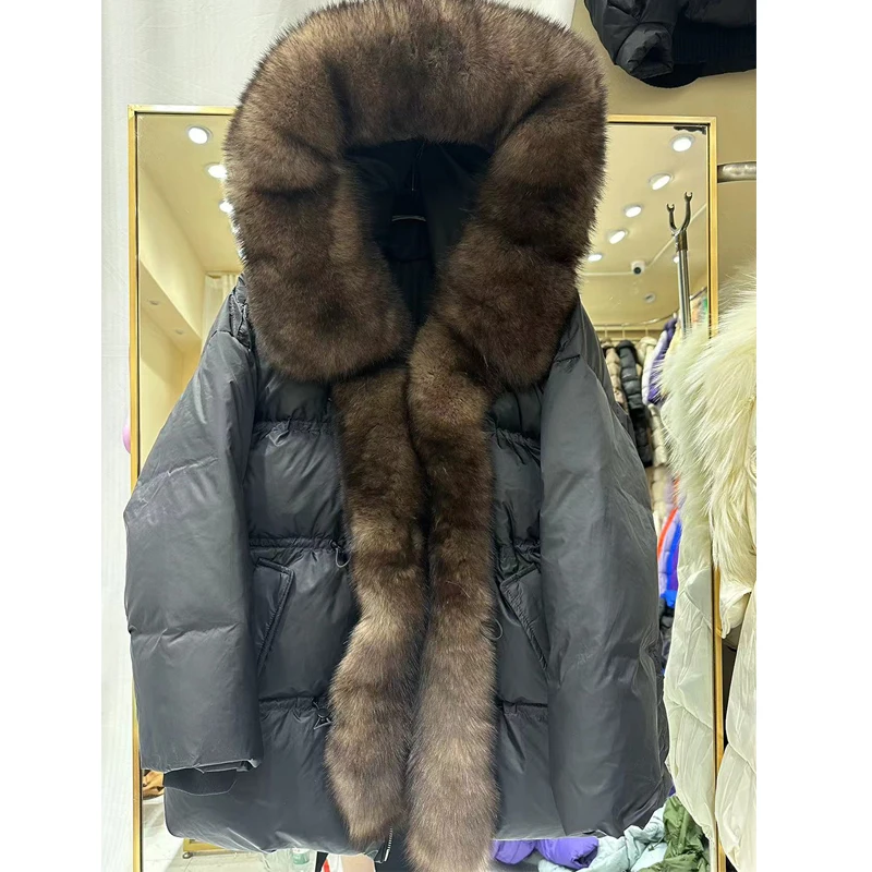 الشتاء Thiened طويل منتصف طول الفراء طوق أسفل Jaet المرأة فضفاضة تناسب معطف دافئ الكورية Sle تخفيف Faion