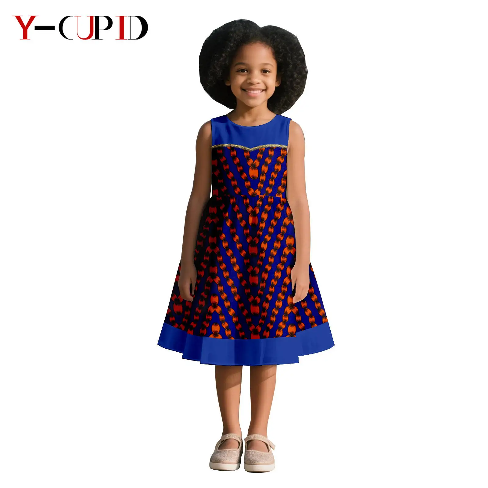 

African Clothes Pearls Sleeveless Print Dresses for Girls Dashiki Kid Ankara Outfits Bazin Riche Cotton Children Outwear 2545012