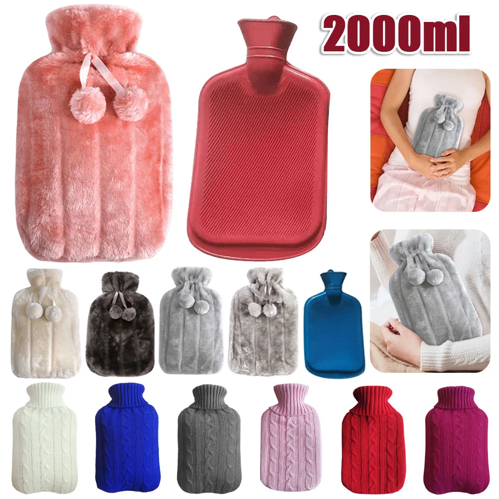 2000ml Winter Heat Preservation Covers 2L Coldproof Plush Hot Water Bottle Protective with Hair Ball Soft Hot Water Bag Cover