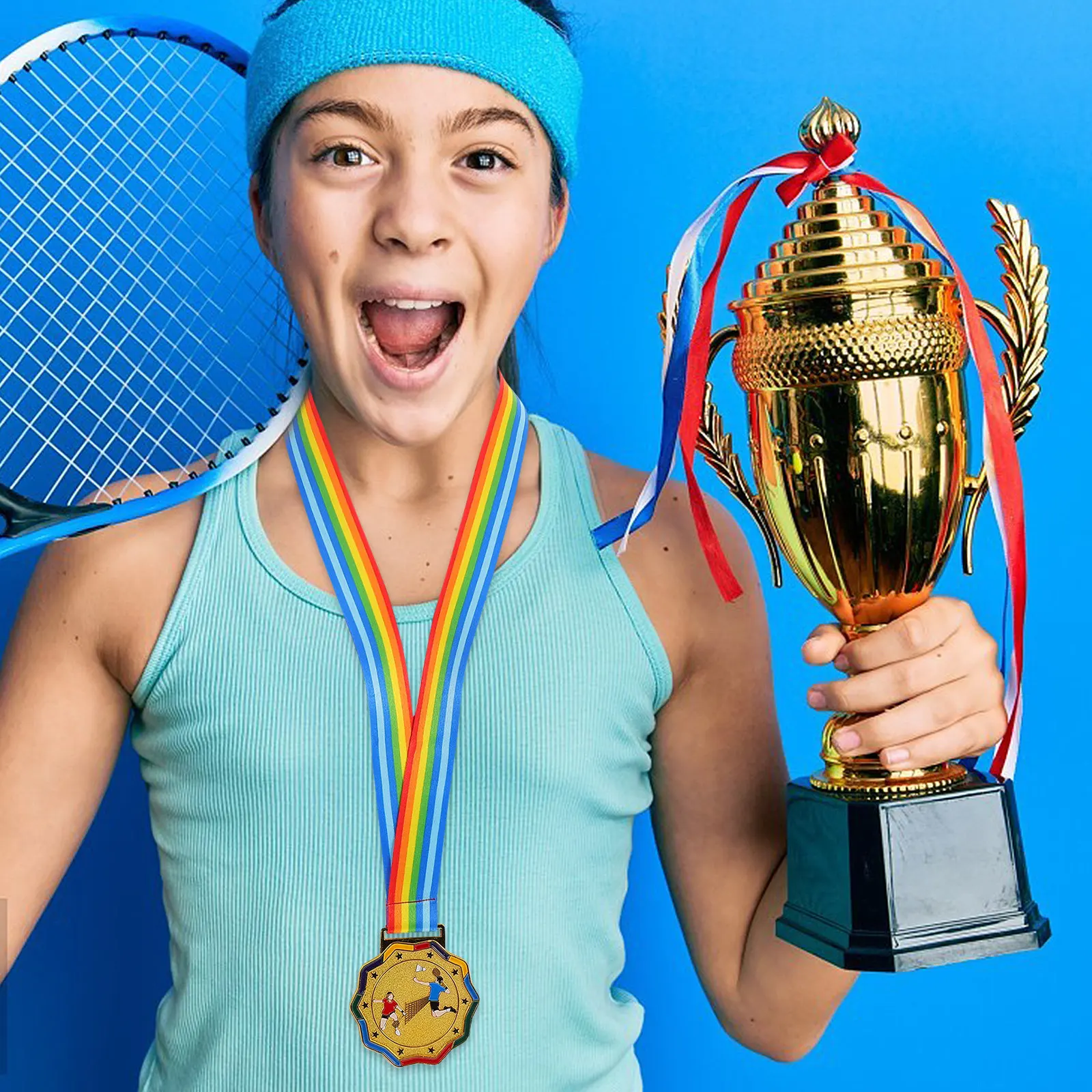 

Badminton Competition Medal Premium Metal Running Award Medal with Neck Ribbon for Race Events Sports Day Champions Trophy Award