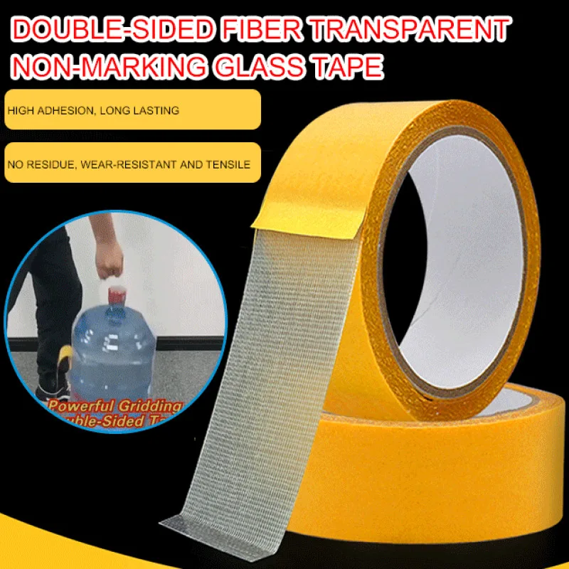 20M New Strong yellow Double Sided Cloth Base Tape High Viscosity Grid Fiber Translucent Adhesive Tape Waterproof Traceless