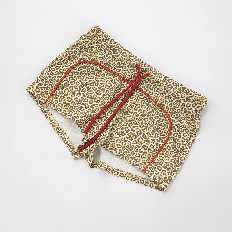 CUTENOVA Set Motif Macan Tutul Wanita Diblokir Warna dengan Atasan Lengan Panjang Ritsleting Kerah Berdiri + Set Pendek Serut Pinggang Tinggi