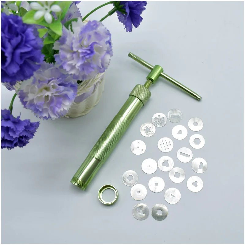 Clay Extruder Gun with 20 Tips Sugar Paste Extruder Cake Decor Tools, Stainless Steel Rotary Crowded Mud Clay Extruder Craft Gun