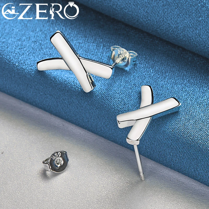 ALIZERO 925 Sterling Silver X-Shaped Stud Earrings For Women Wedding Engagement Party Charms Fashion Jewelry