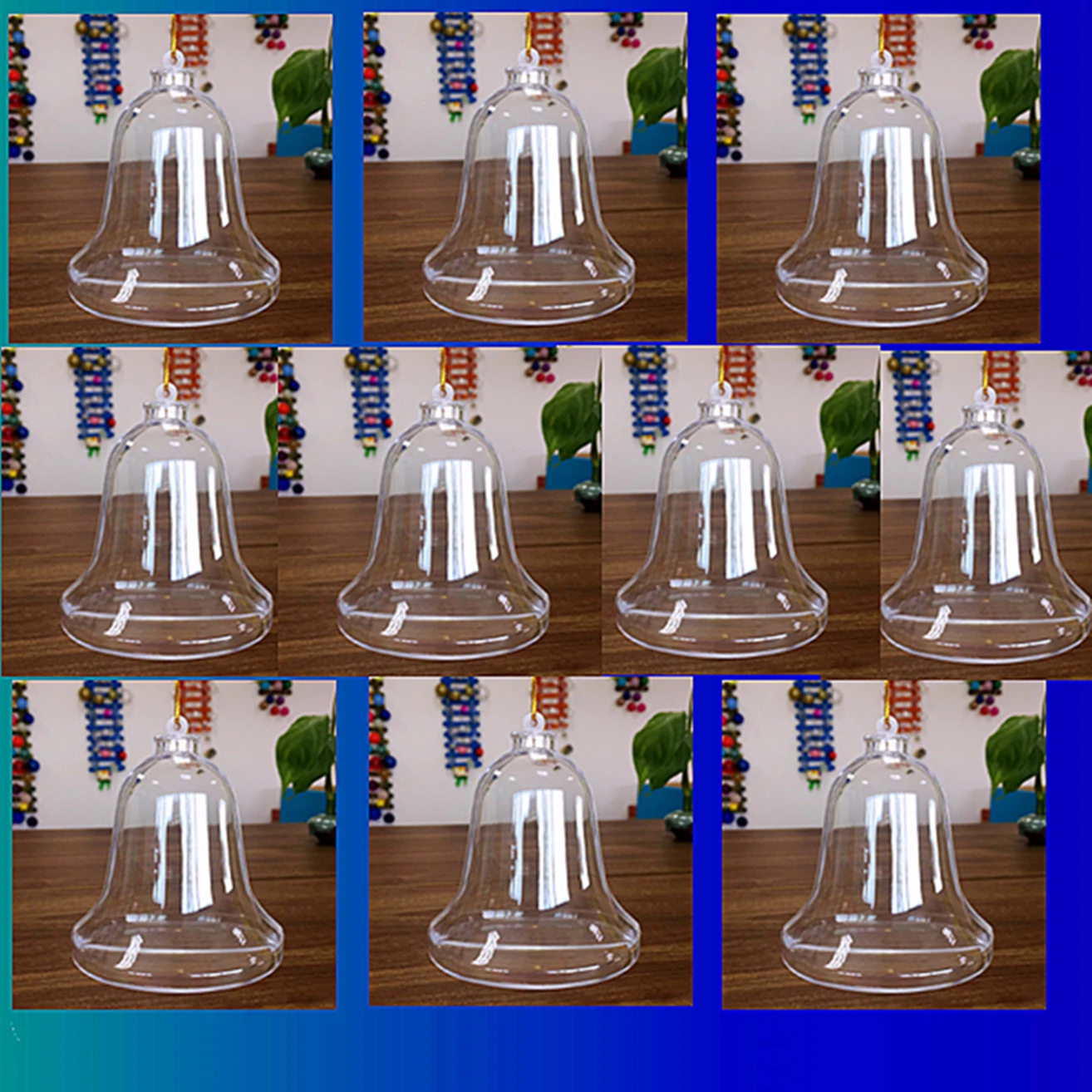 

10 pcs of Christmas Bell shaped ornaments. Christmas decorations for tree. Plastic decorative boxes pendent on tree