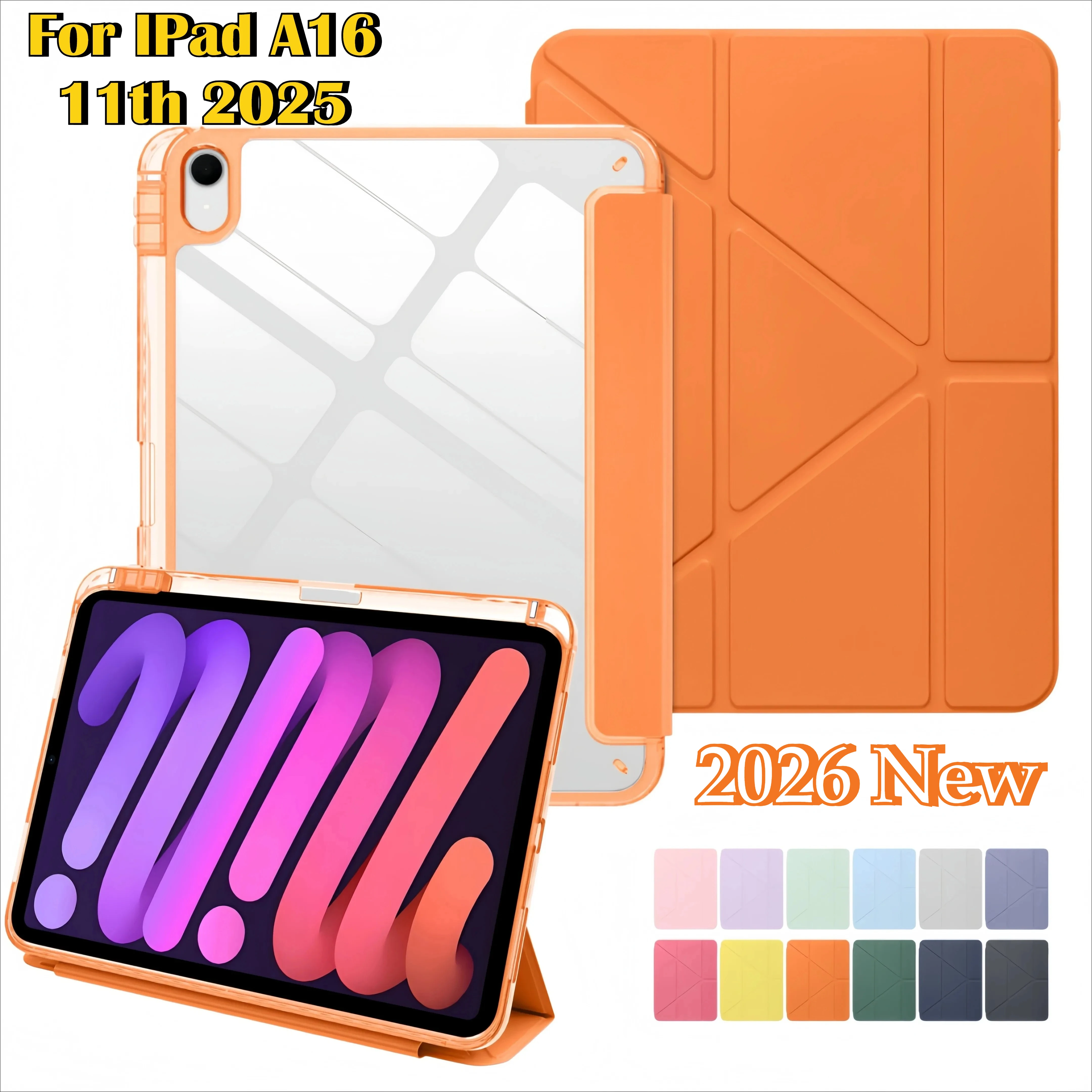 

Прозрачный акриловый чехол-подставка 2-в-1 из ПУ и поликарбоната с держателем для стилуса для iPad A16 11-го, 10-го поколений, M5, M4, Pro, Air 11, 13, M3, M2, ударопрочный, 2026 год