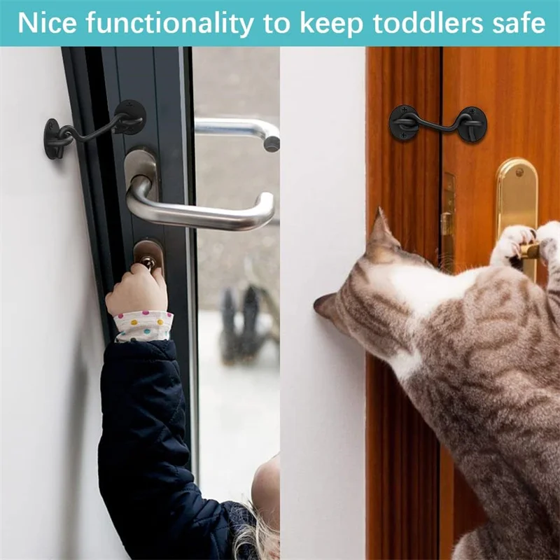 خطاف خصوصية عالي التحمل من الفولاذ المقاوم للصدأ وقفل بمزلاج للعين مع براغي، باب الحظيرة الأسود والفضي، أقفال سهلة، مزلاج البوابة، نافذة الرياح