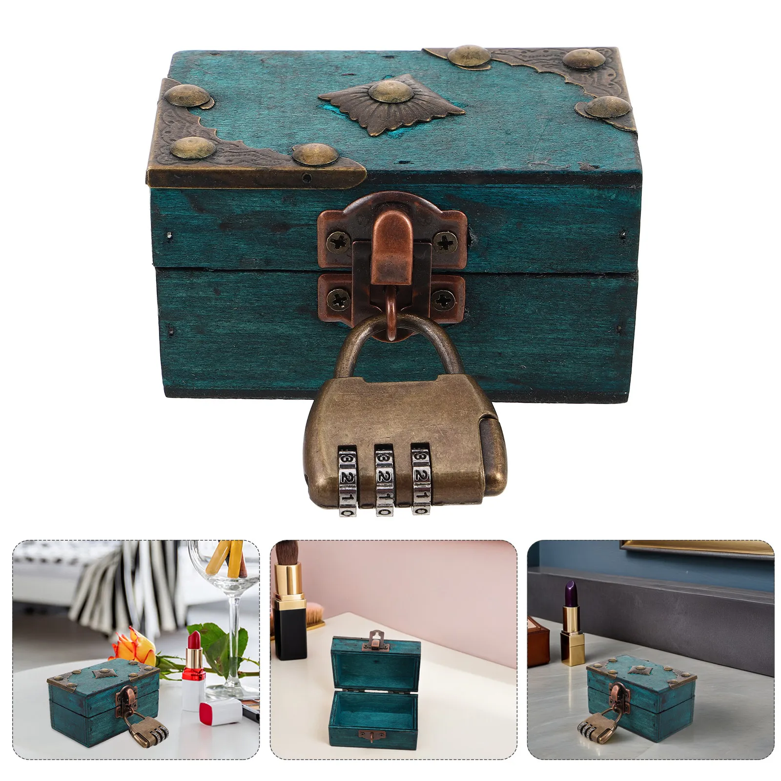 Vintage Jewelry Box Wooden Box Home Desktop Jewelry Storage Box With Password Lock Window Displays Treasure Chest Home Decor