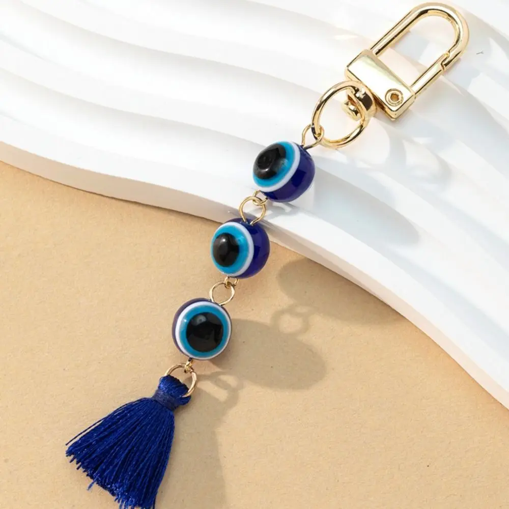 Turkish Blue Eye Lucky Turkish Evil Eye Keychain Durable Backpack Charms Colorful Tassel Pendant Resin Tassel Demon Eye Keyring