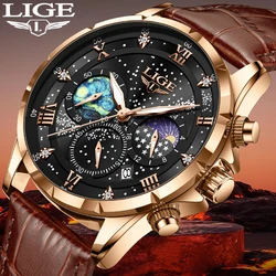 2024 LIGE Fashion Quartz Watch For Men Top Brand Luxury Leather Watch Men Casual Sport Waterproof Chronograph Relogios Masculino