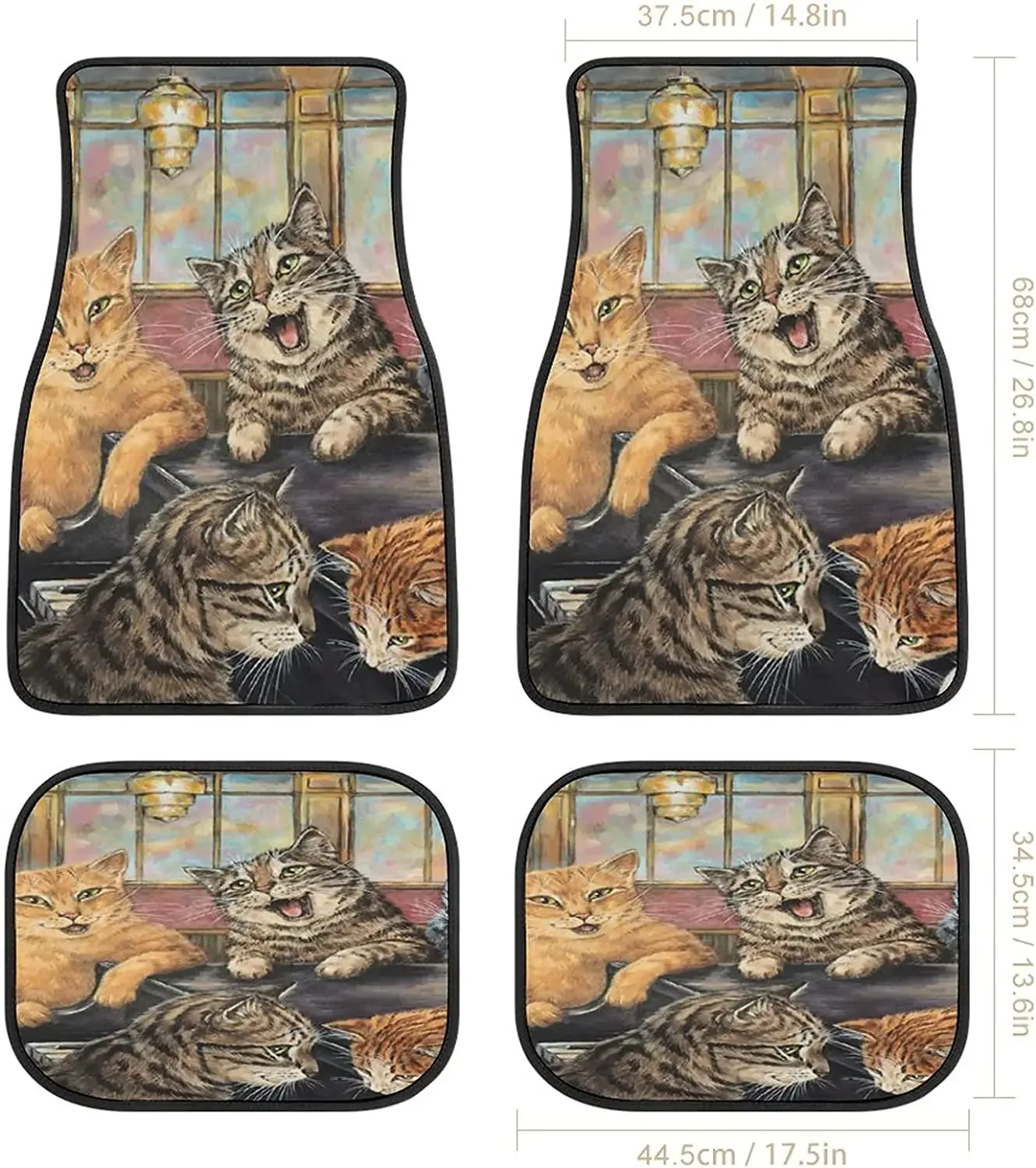 Oil Painting Cat Animal Art Car Mats Universal Drive Seat Carpet Vehicle Interior Protector Mats Funny Designs All-Weather Mats