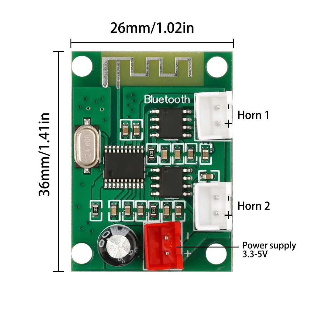 Placa compatível do amplificador do bluetooth, orador do módulo audio, transmissão da voz, DC 3-5V