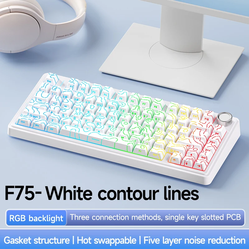 AULA F75 OEM Logo Wired USB RGB LED Light PC Computer Custom 2.4G Wireless Gaming Mechanical Switch 75% Keyboard Bluetooth