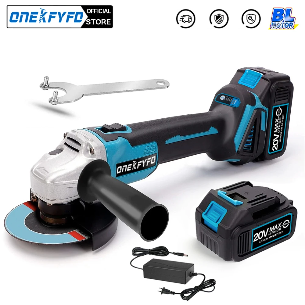 

ONEKFYFD 125mm Cordless Wireless Brushless Rechargeable Electric Angle Grinder Grinding Machine Tool For Makita 18V Battery