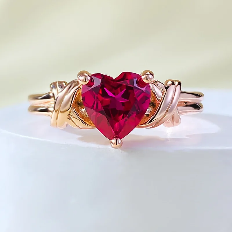 S925 Silver Ring 7 * 7 Heart shaped Red Zircon Set Personalized Fashion Versatile Ring Boutique Jewelry for Women