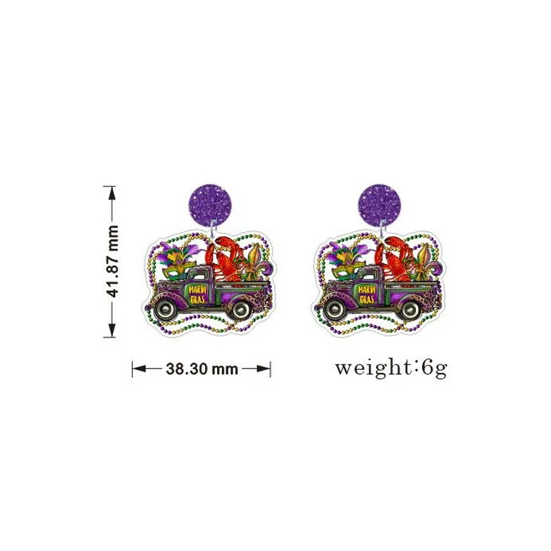 European Mardi Gras Colorful Truck Crocodile Letters Acrylic Earrings Creative Animal Irregular Love Earring for Women Jewelry