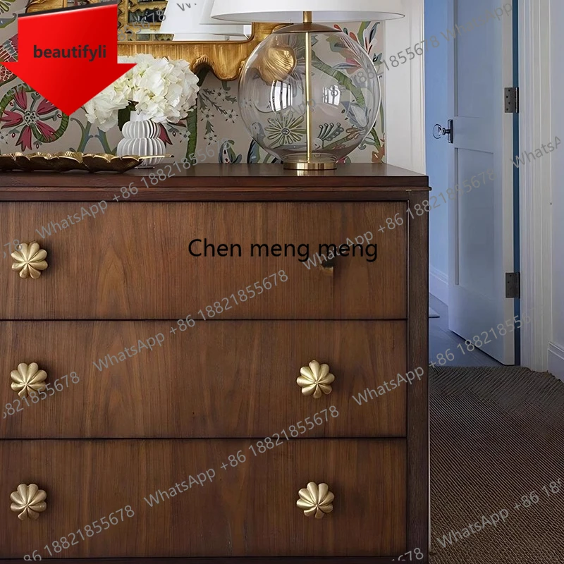 X188 retro chest, entrance cabinet, integrated solid wood, facing the door, three drawers, storage against the wall, side cabine