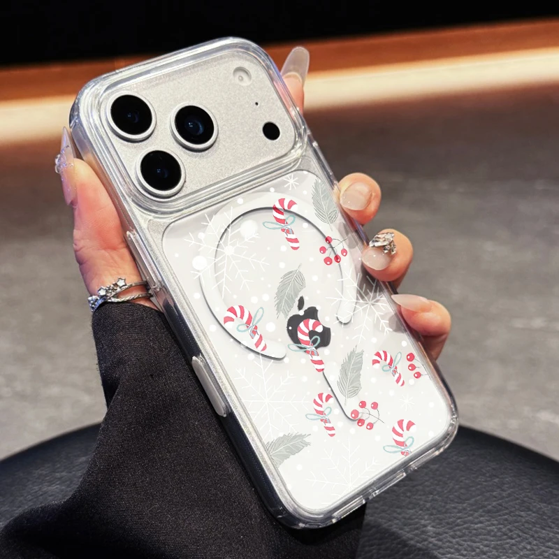 عيد ميلاد سعيد كاندي قصب المغناطيسي قضية الهاتف آيفون 17 16 11 12 13 14 15 زائد برو ماكس X XR XS سليم واضح حالات وقائية #3