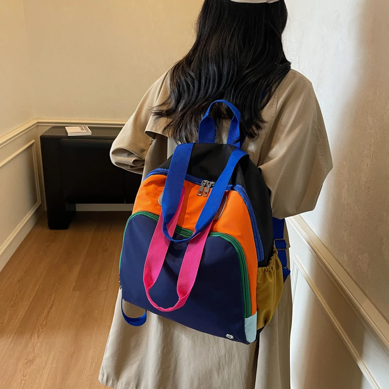 حقيبة ظهر كاجوال أنيقة للجنسين ذات كتلة ألوان، سعة كبيرة، متعددة الوظائف من النايلون، حقيبة كتف خفيفة الوزن للجنسين #1