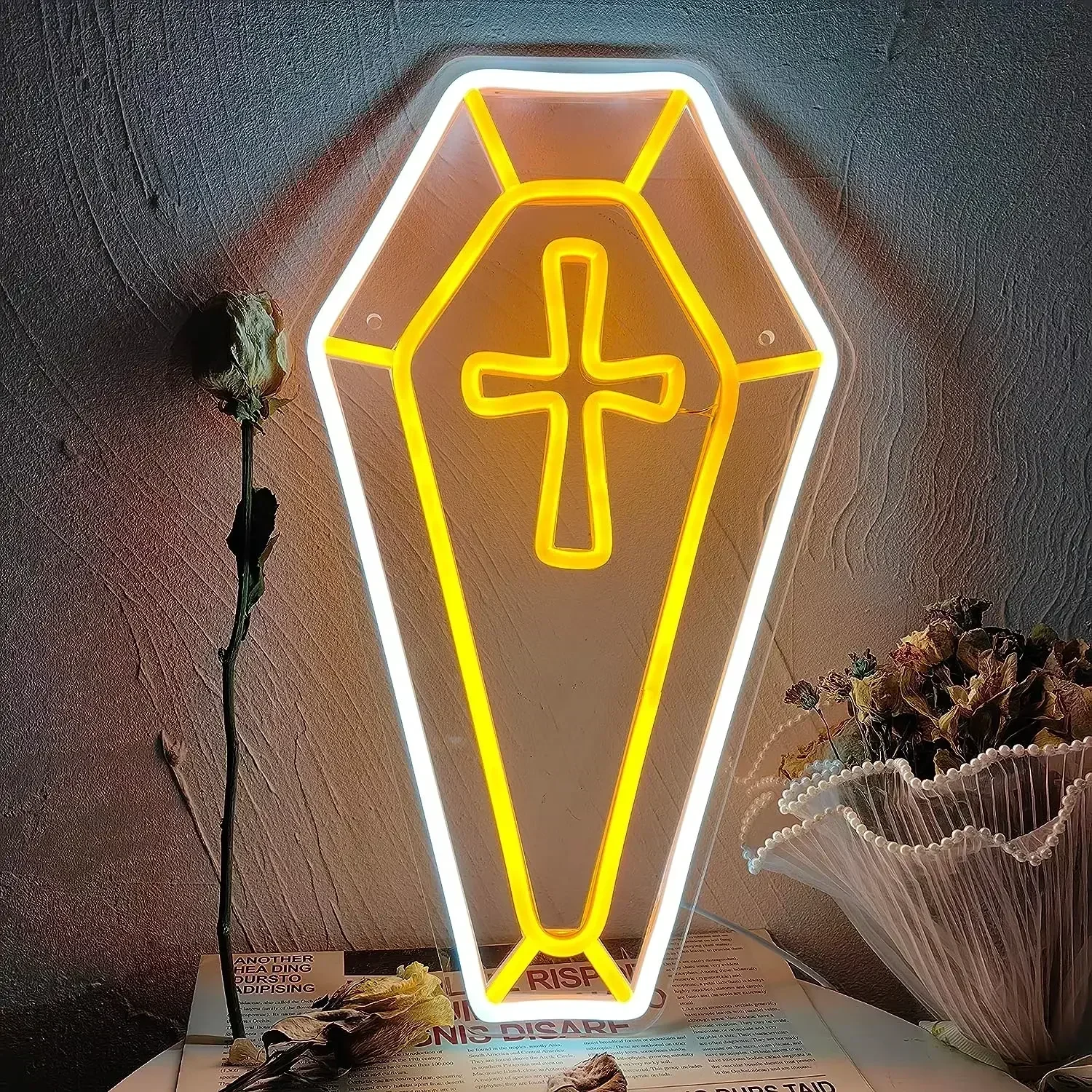 

Halloween Coffin Cross Neon Sign Jesus Cross Neon Signs for Wall Decor Neon Lights for Spooky Home Decor Spooky Gifts for Adults
