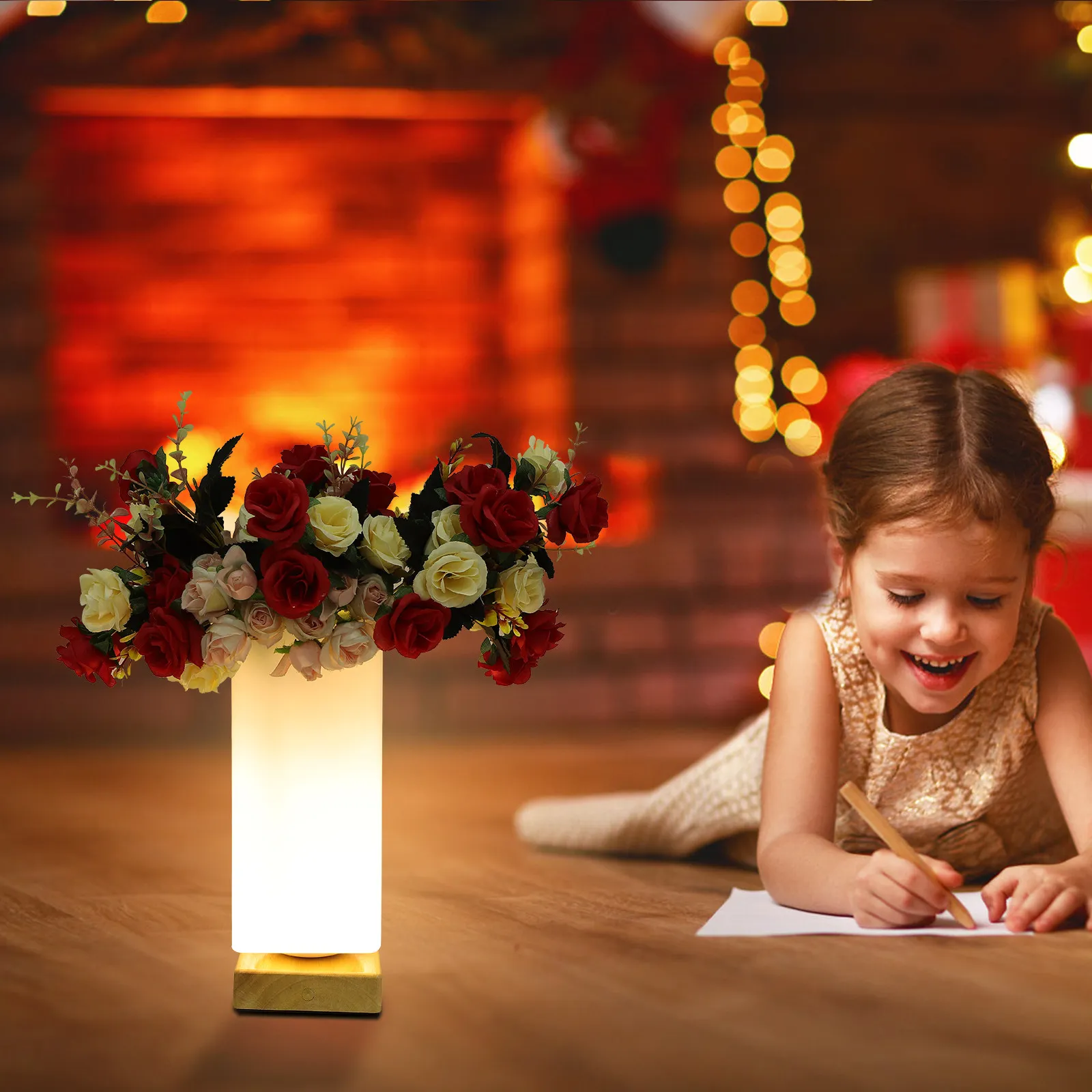

Touch Control Dimmable Desktop Night Light Vase Lamp Glass Shade Minimalist Bedside Table Lamp for Living Room Bedroom Dining