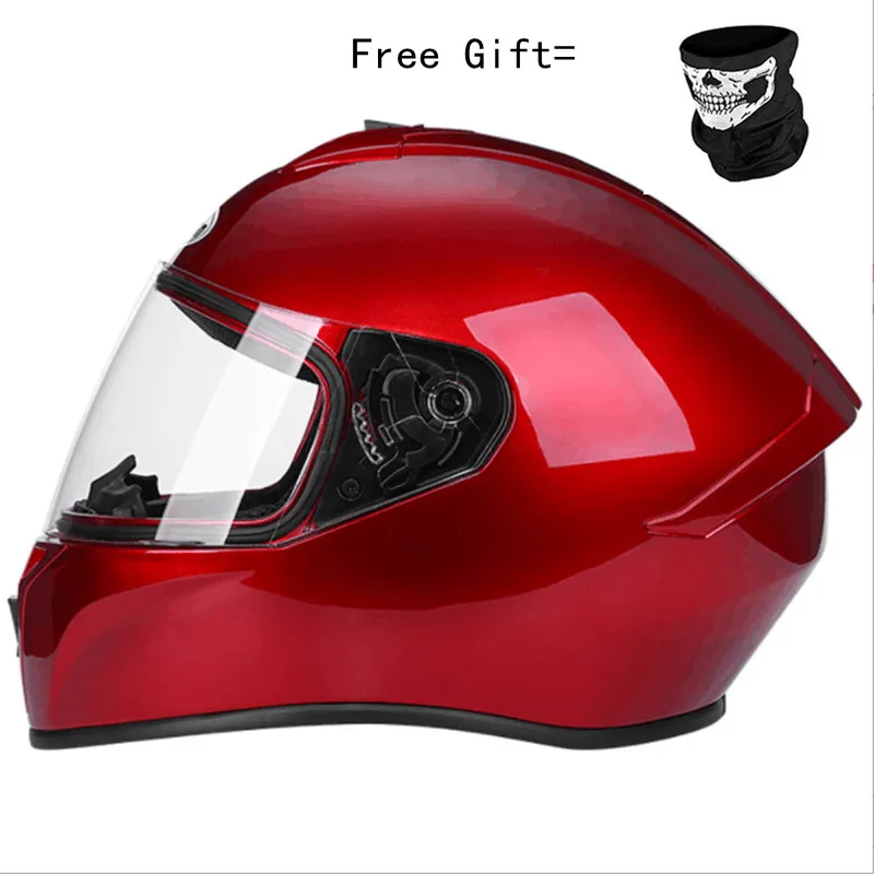 Men Women Full Face Helmets Winter Warm Lens Visor Protector Motorcycle Electric Bike Safety Riding Helmet Red CE