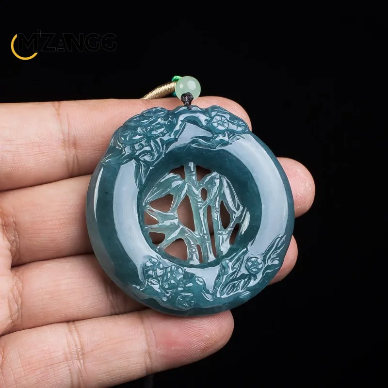High-end Natural Jadeite Ice-grade Bamboo-shaped Pendant with Exquisite Hollow Carving Luxurious Jewelry for Men and Women.