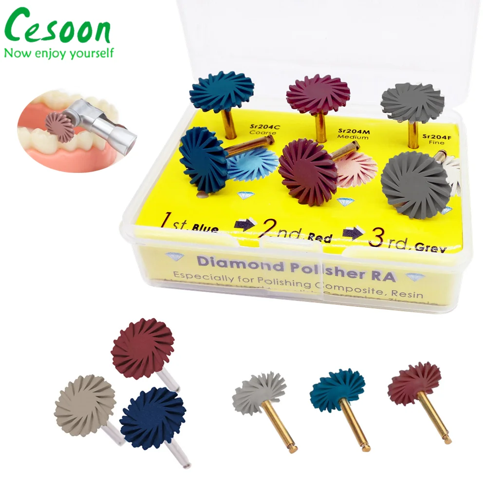 6Pcs/Set Dental Composite Resin Polishing Disc Kit Rubber Diamond Polisher Wheel Spiral Brush Teeth Oral Hygiene Dentistry Tool