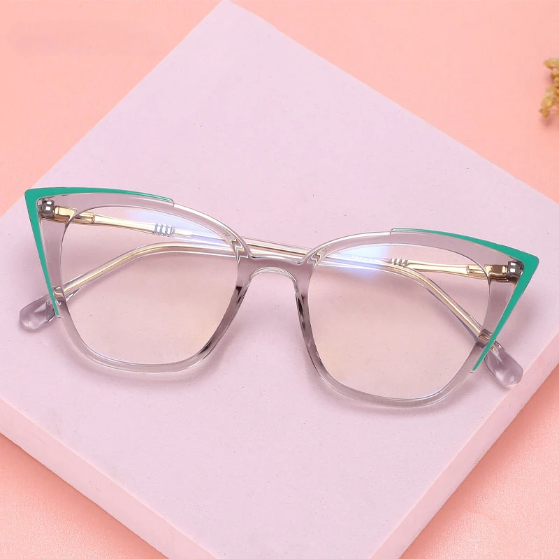 TR90 Fashion Cat Eye Anti Blue Glasses Frames Retro Women New Style Optical Fashion Eyewear Men\'s Metal Computer Goggles