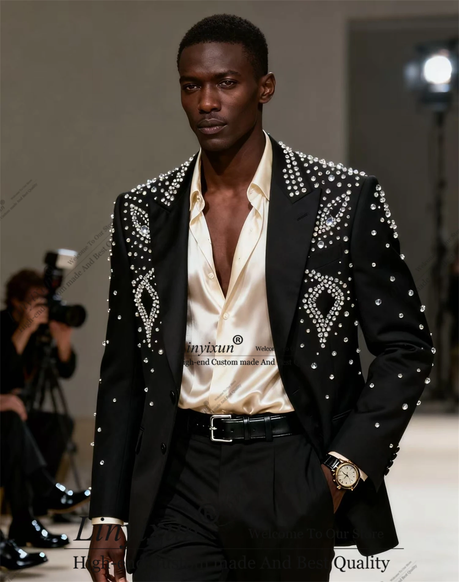 

Красивые мужские костюмы с бриллиантами, комплекты из 2 предметов, мужские пиджаки для выпускного вечера, индивидуальные смокинги для жениха с остроконечными лацканами, Ropa Hombre