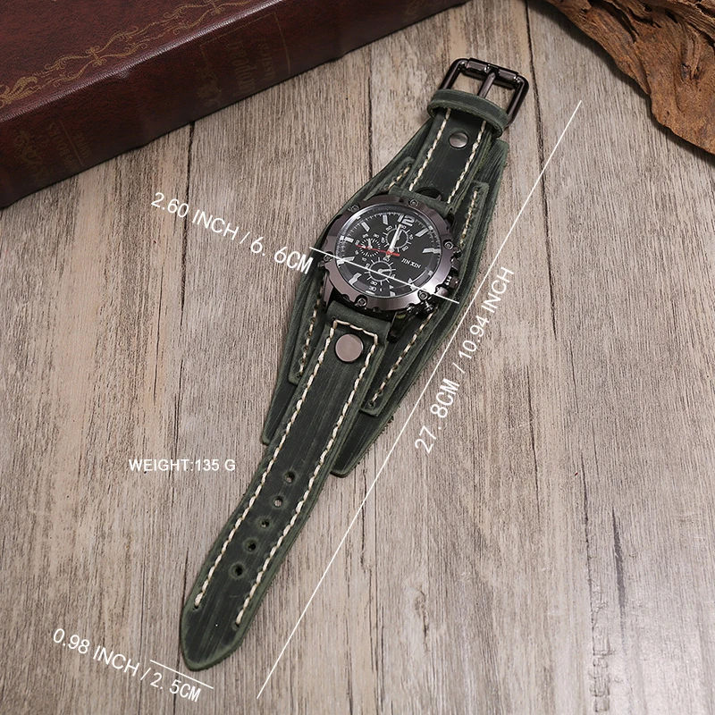 Mens Quartz Watches Luxury Wristwatch 2024 Cowhide Watchband Punk Style Watch for Men Wide Genuine Leather Bracelets