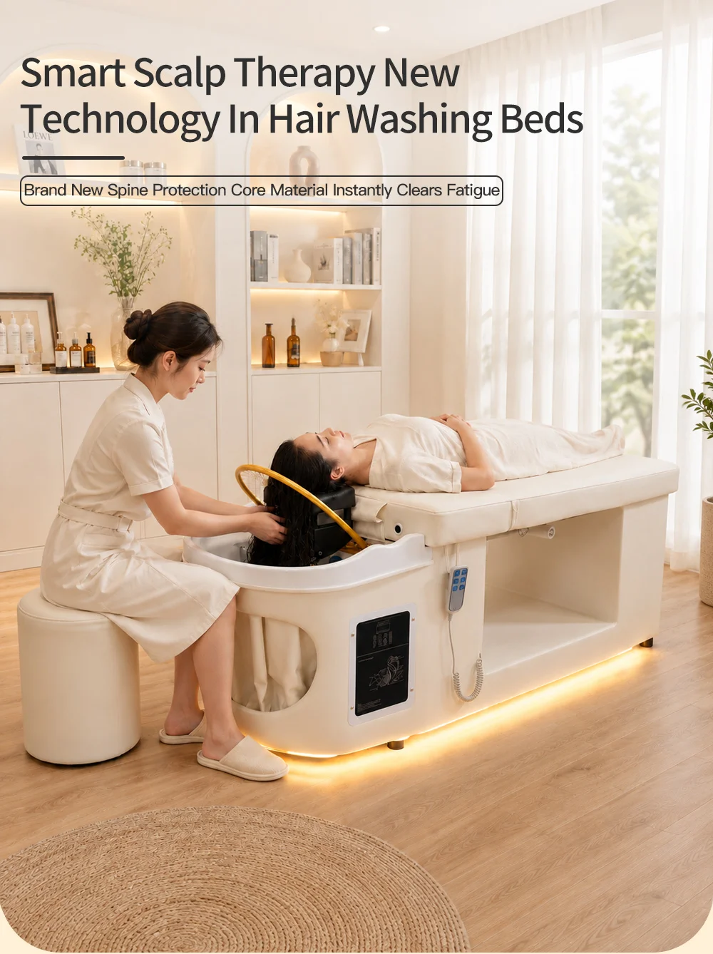Fabrik-Großhandel Maßanfertigung Shampoo-Liege mit Elektrischer Rückenlift-Funktion Massagetisch Friseursalon-Möbel Neuestes Design – Detail 3
