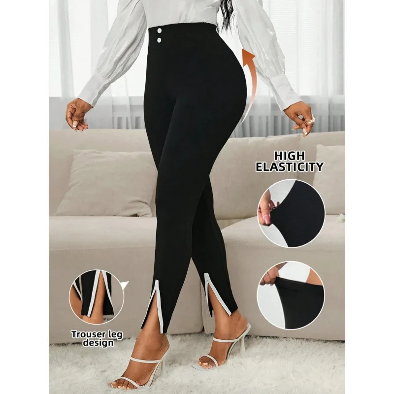 

Женские брюки Slim Fit с боковыми разрезами, повседневные, нейтрального стиля, из других материалов, 100% хлопок, весенняя коллекция, модные женские брюки