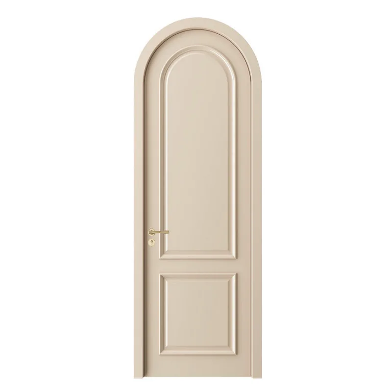 

French cream wind solid wood composite paint arc arch single door bedroom room door sound insulation arc modeling