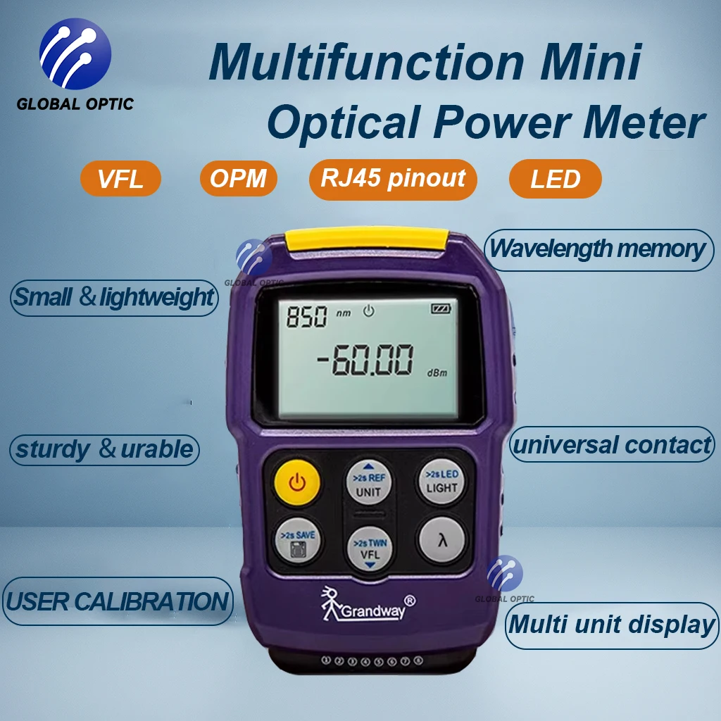 

Grandway MT500 Mini Optic Fiber Testing Equipment Optical Power Meter with Visual Light Source, VFL, Flashlight Rj45 Testing