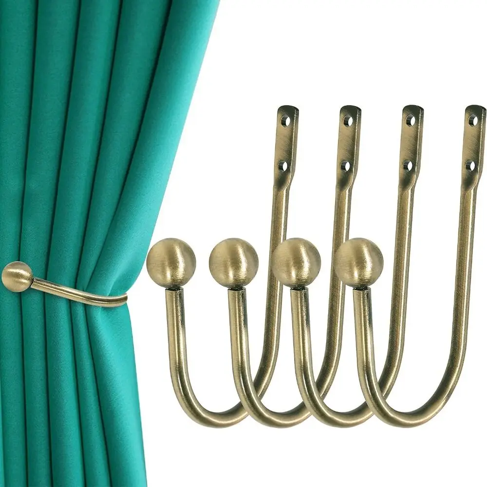 4 pcs Aluminium Alloy Metal Curtain Holdbacks 5.92 Inches U-bend Gold Curtain Tie Back Hooks Room Decoration Hooks Curtain