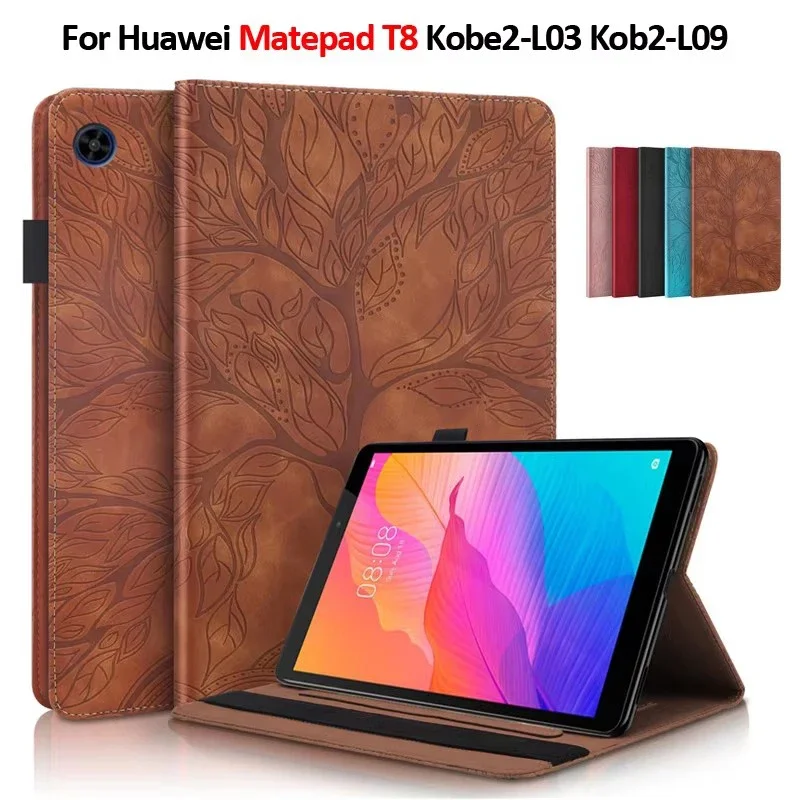 GEFENIS Emboss Tree Leather Flip Case For Huawei Matepad T8 Case Kob2-W09 Kob2-L09 Wallet Stand Tablet For Huawei Matepad T 8 In
