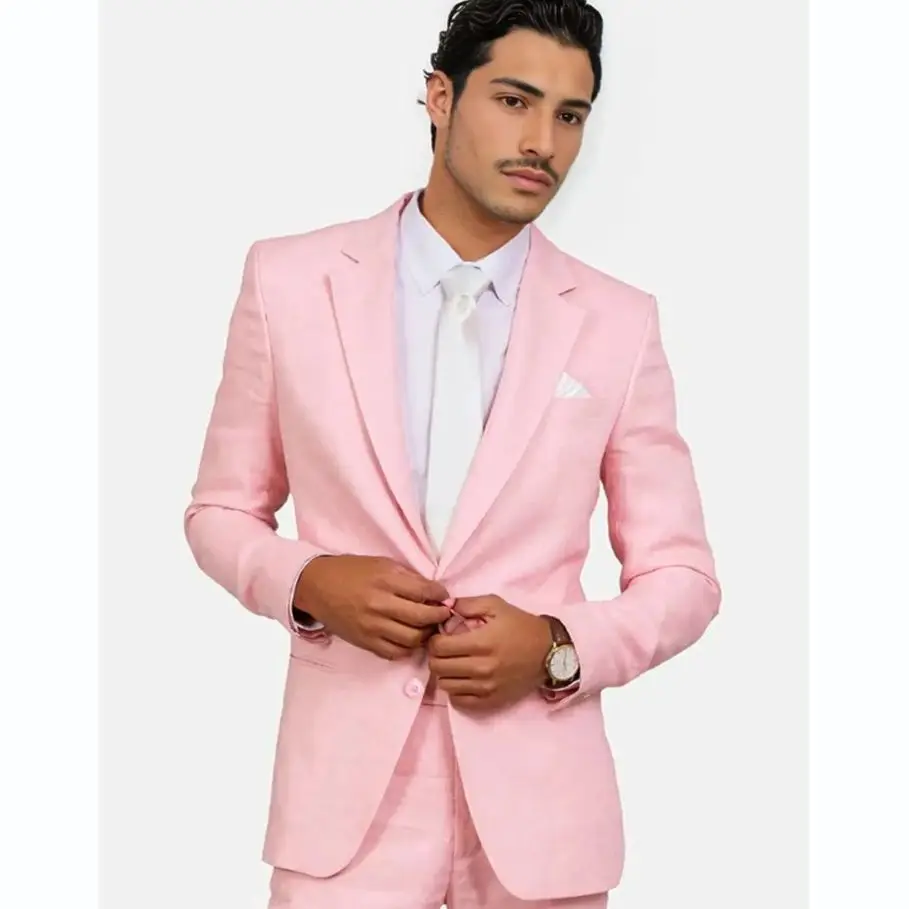 Cute Pink Men Suit Two-pieces(Jacket+Pants) Set New Handsome Fashion High-quality Male Formal Clothing 024F